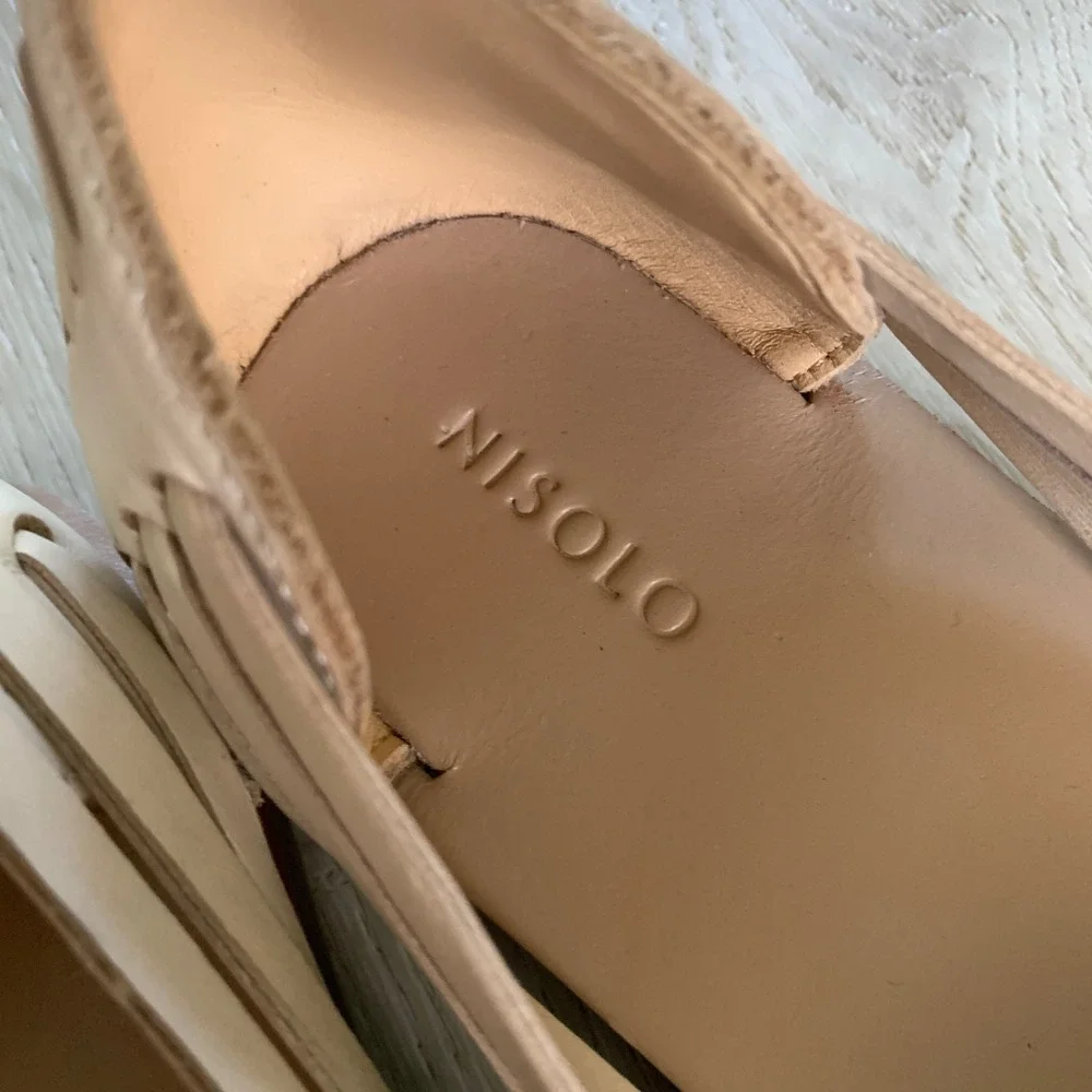 Nisolo Huarache Leather Sandals Bone Off-White Flat Woven Shoes Womens 6.5